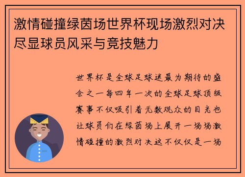 激情碰撞绿茵场世界杯现场激烈对决尽显球员风采与竞技魅力