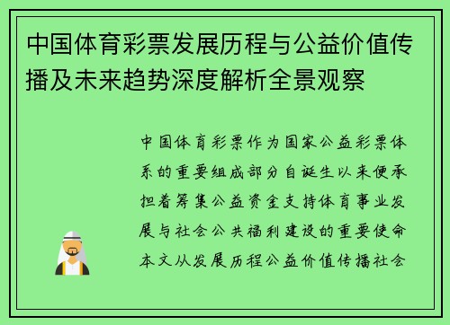 中国体育彩票发展历程与公益价值传播及未来趋势深度解析全景观察 中国体育彩票发展历程与公益价值传播及未来趋势深度解析全景观察